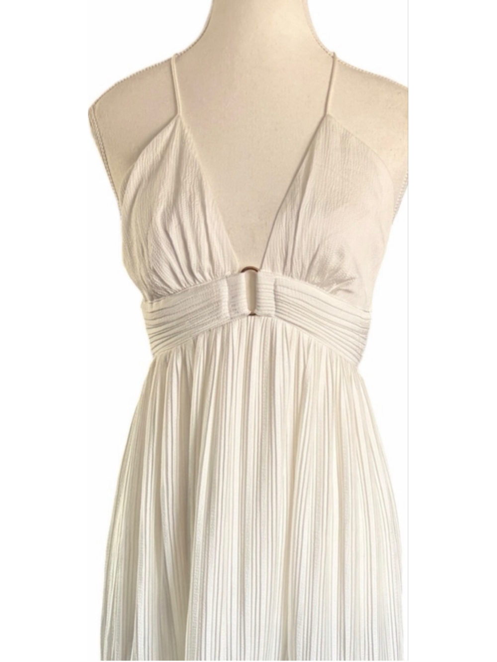 ba&sh Wasta Tiered Pleated Maxi Dress White Bridal Open Back Gold Ring NWOT Sm - Picture 5 of 8